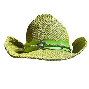 Montecarlo Wild West Lime Green genuine Panama straw hat made in Colombia nwt